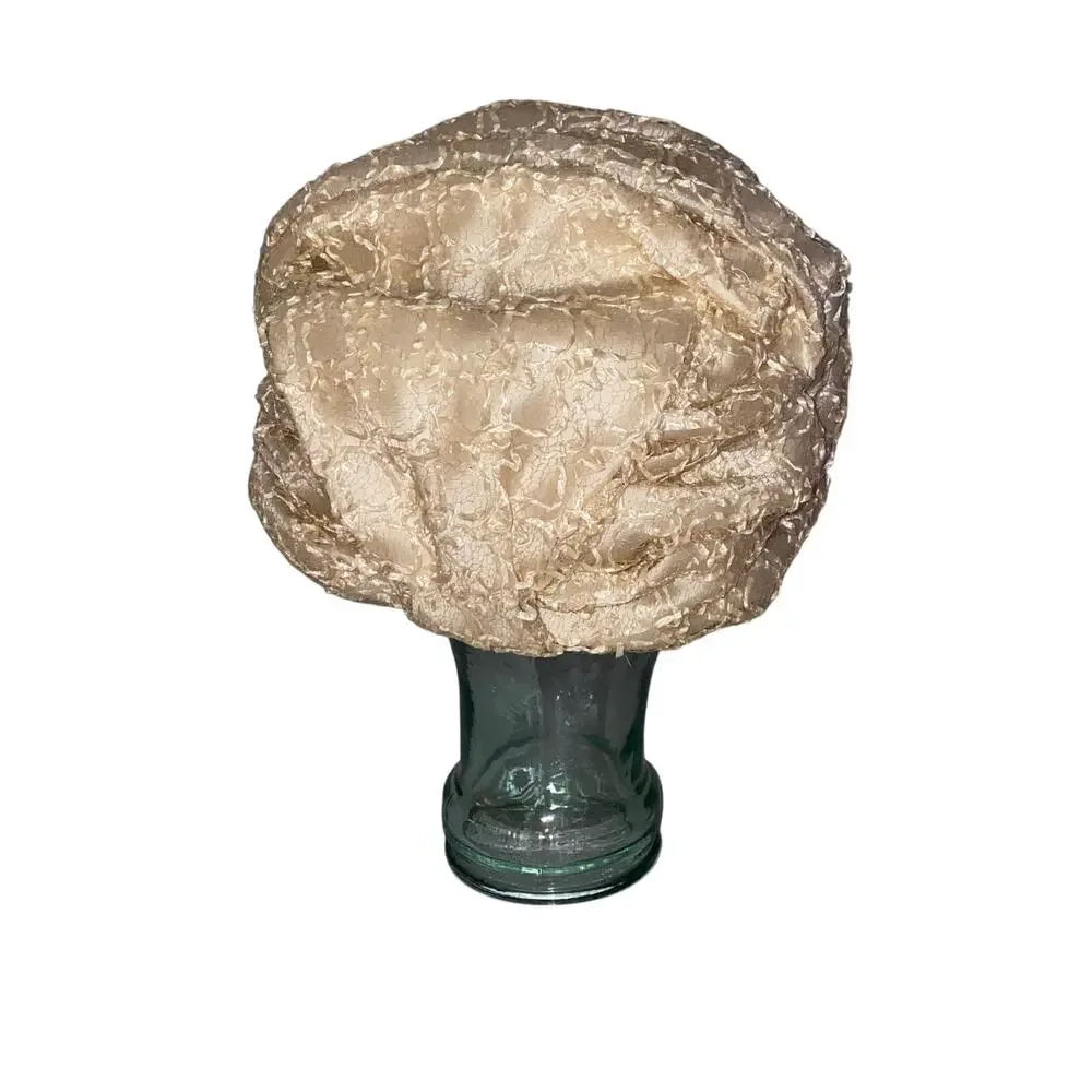 Vintage 1950s Sara Sue Champagne Textured Ruched Pillbox Hat feminine romantic